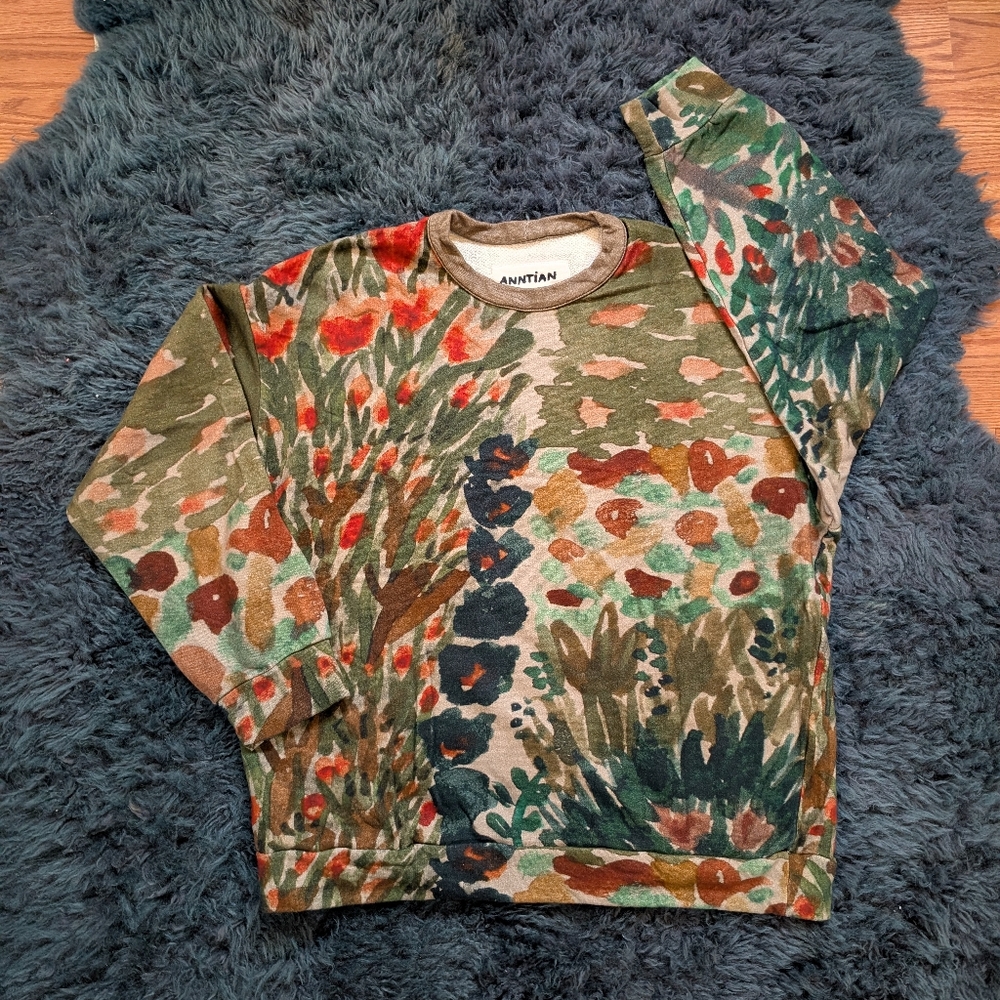 Anntian garden print organic cotton sweatshirt, OSFA
